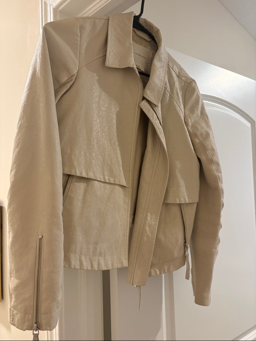 Anthropologie Beige Faux-Leather Moto Jacket - Small
